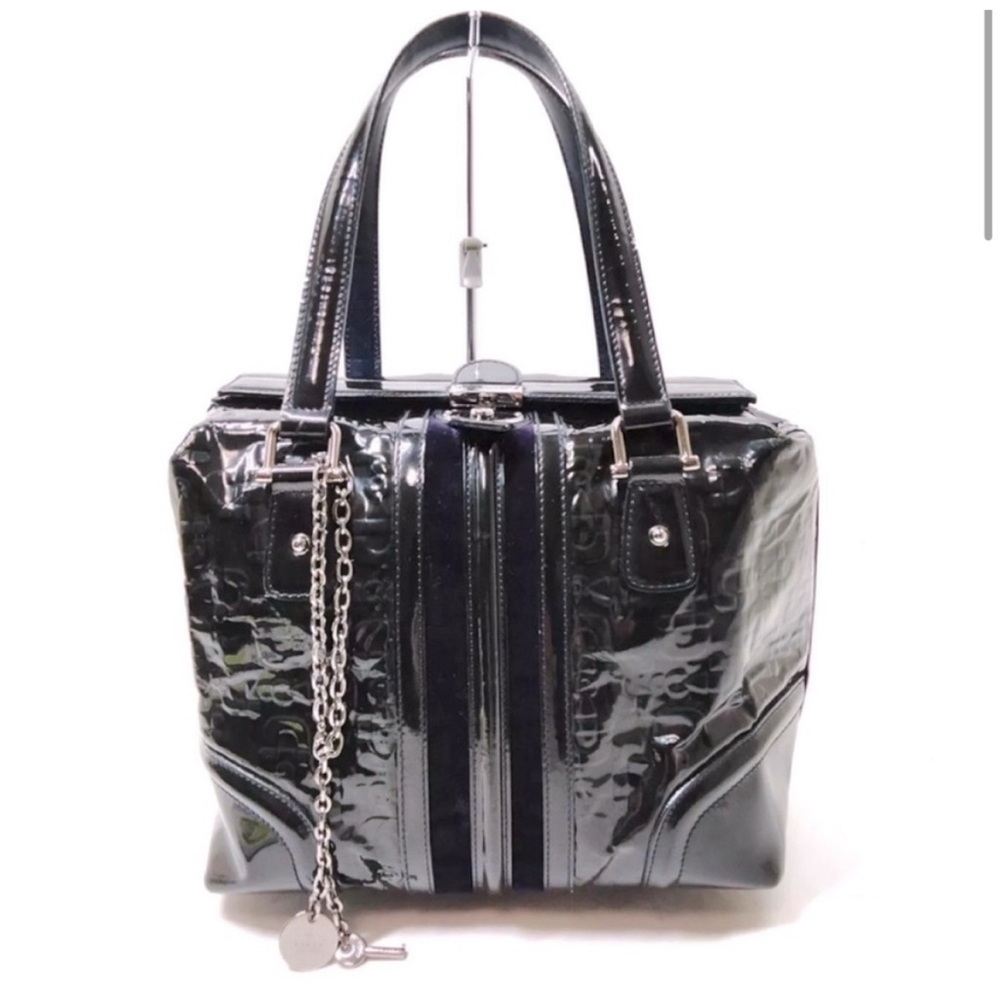 GUCCI Treasure Bag / Black & Navy Horsebit Patent Leather